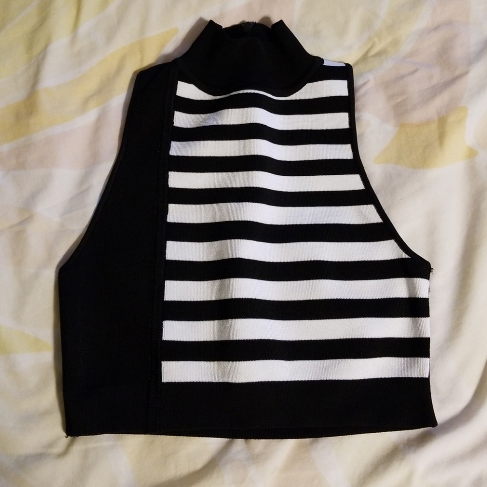 Bebe striped crop mock neck tank